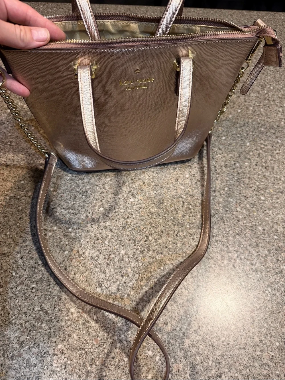 kate spade metallic rose gold tote bag